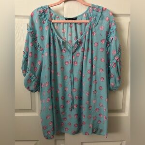 Rachel Zoe Teal and Pink Polka Dot Blouse